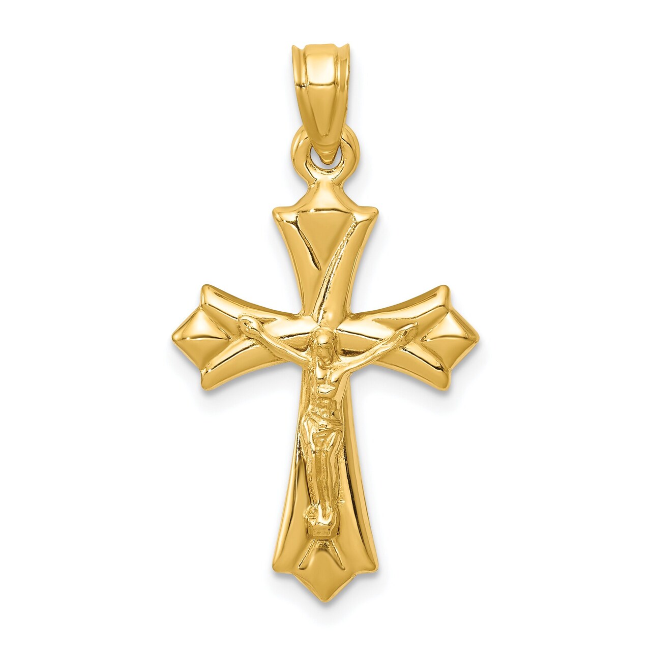 14K Yellow Gold Hollow Crucifix Pendant Jewelry 29.6mm x 16.2mm